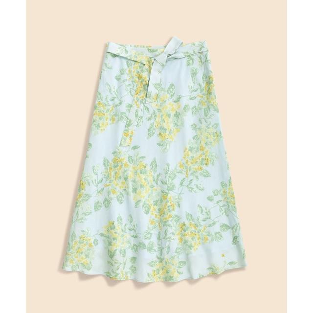 ブルックスブラザーズ（Brooks Brothers）/ビスコース／リネン　フローラルプリント　ベルテッド　マーメイドライン　ミディスカート