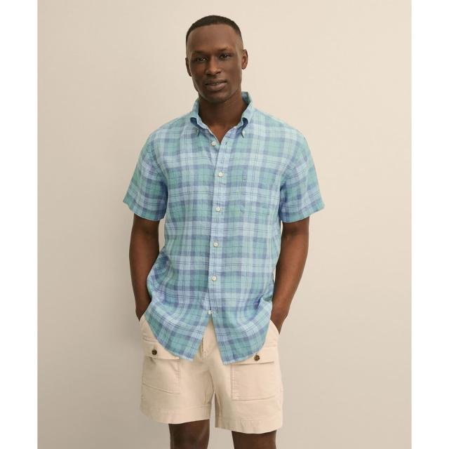 ブルックスブラザーズ（Brooks Brothers）/アイリッシュリネン　シーズナルパターン　ショートスリーブ　スポーツシャツ　Regular Fit