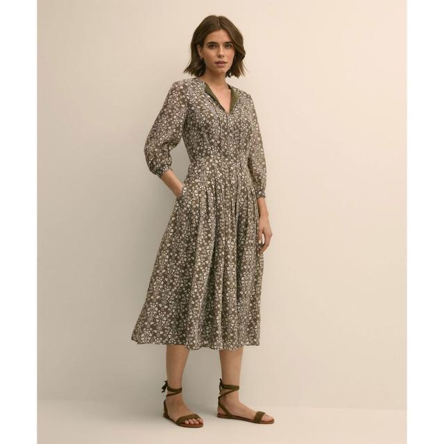 ブルックスブラザーズ（Brooks Brothers）/リヨセル／ナイロン　フローラルプリント　タイネック　ドレス