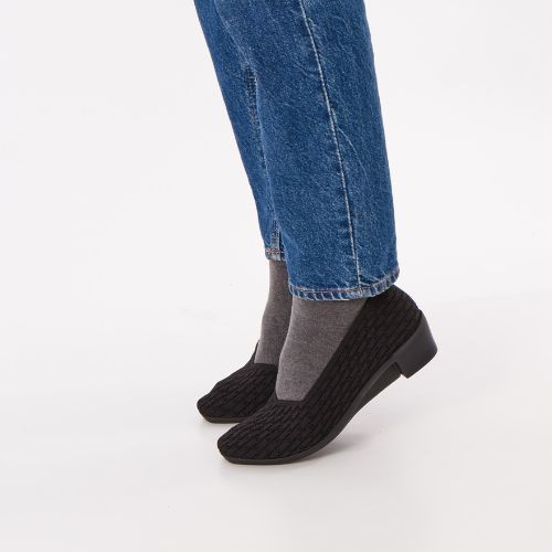 ケソウ（Kesou）/【19．5〜27．0cm】チェック編み　ラウンドスクエアトゥ・4cmヒールニットパンプス