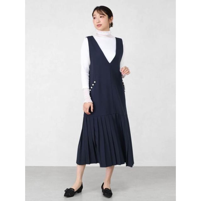 ヴァンネイビー（VinNAVY）/パールポケットプリーツジャンパースカート_4