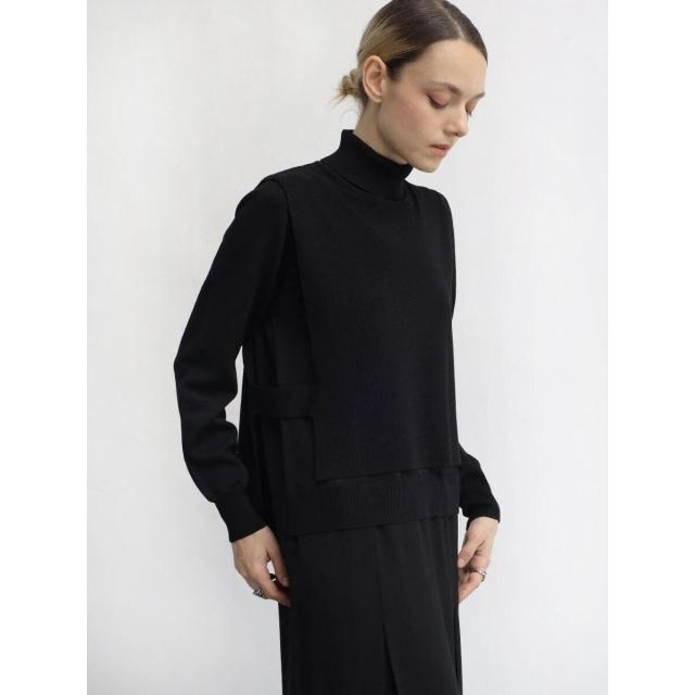 NEW】アーガブラック（AgaBLACK）/ニットベストレイヤード異素材ワンピース