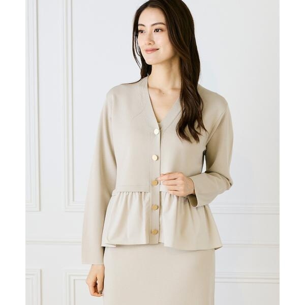 ルスーク（Le Souk）/《大きいサイズ》異素材フリルミラノリブカーディガン