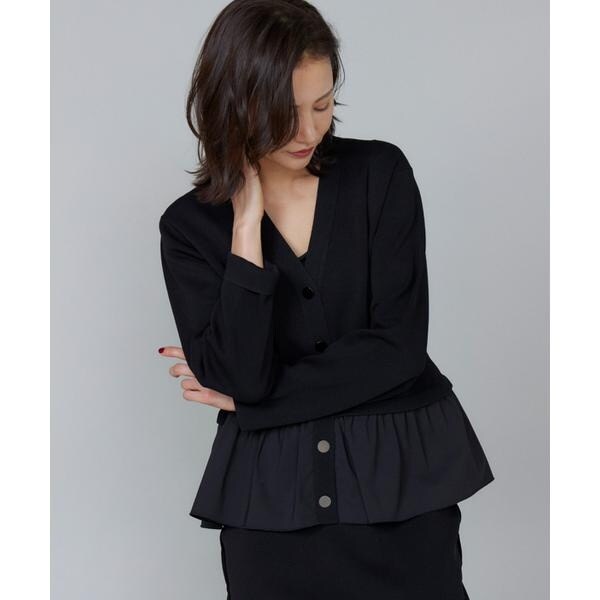 ルスーク（Le Souk）/《大きいサイズ》異素材フリルミラノリブカーディガン