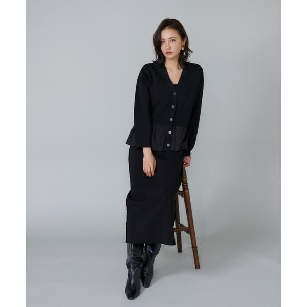 ルスーク（Le Souk）/《大きいサイズ》異素材フリルミラノリブカーディガン