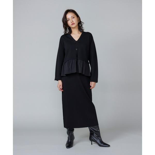 ルスーク（Le Souk）/《大きいサイズ》異素材フリルミラノリブカーディガン