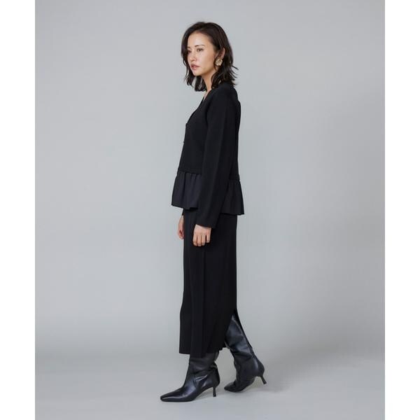 ルスーク（Le Souk）/《大きいサイズ》異素材フリルミラノリブカーディガン