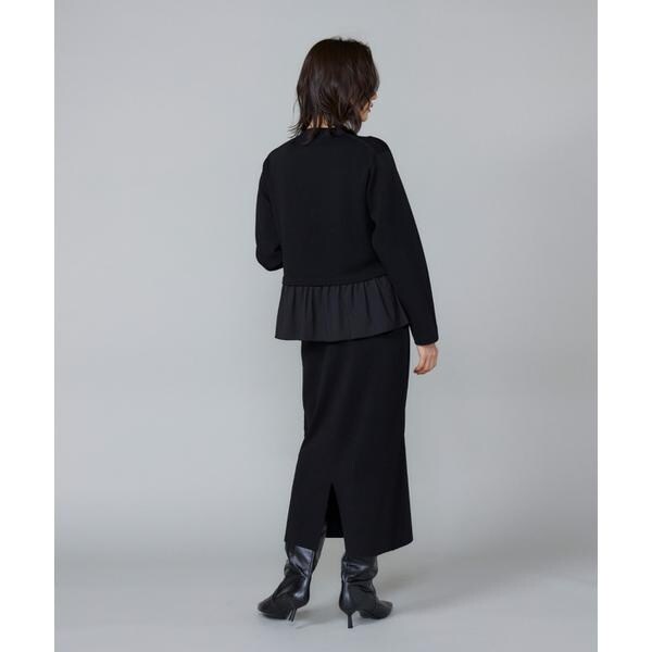 ルスーク（Le Souk）/《大きいサイズ》異素材フリルミラノリブカーディガン