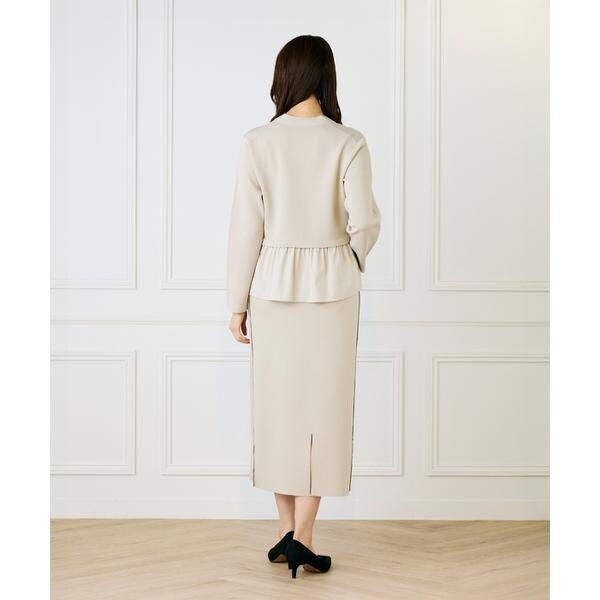 ルスーク（Le Souk）/《大きいサイズ》異素材フリルミラノリブカーディガン