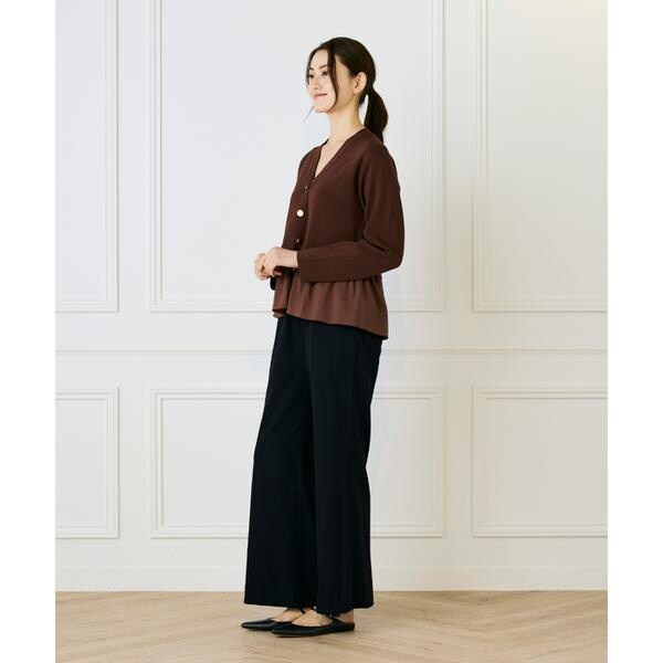 ルスーク（Le Souk）/《大きいサイズ》異素材フリルミラノリブカーディガン