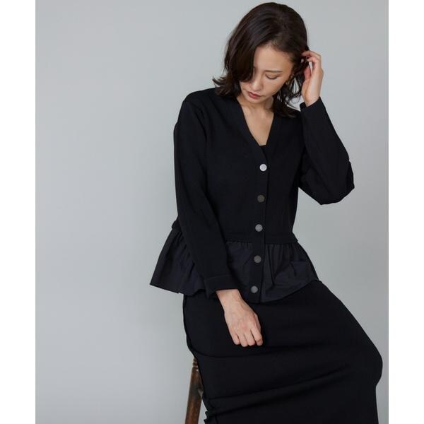 ルスーク（Le Souk）/《大きいサイズ》異素材フリルミラノリブカーディガン