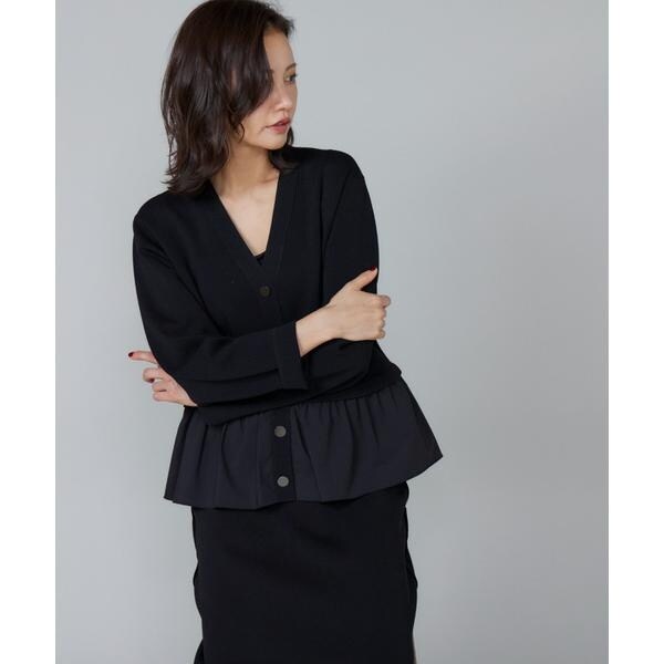 ルスーク（Le Souk）/《大きいサイズ》異素材フリルミラノリブカーディガン