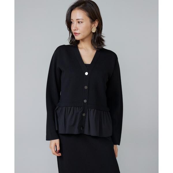 ルスーク（Le Souk）/《大きいサイズ》異素材フリルミラノリブカーディガン