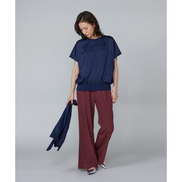 ルスーク（Le Souk）/《大きいサイズ》シルキーライクフレンチスリーブニットプルオーバー