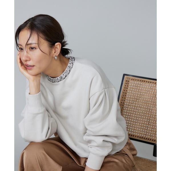 ルスーク（Le Souk）/《大きいサイズ》ビジュー衿裏毛プルオーバー