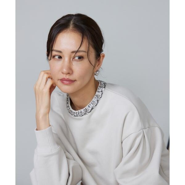 ルスーク（Le Souk）/《大きいサイズ》ビジュー衿裏毛プルオーバー