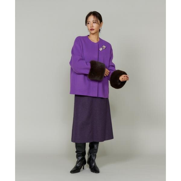 ルスーク（Le Souk）/《45th限定企画》ファー付きクルーネックリバーコート