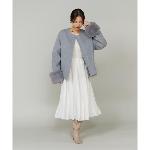 ルスーク（Le Souk）/《45th限定企画》ファー付きクルーネックリバーコート