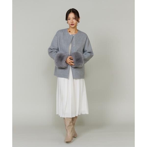 ルスーク（Le Souk）/《45th限定企画》ファー付きクルーネックリバーコート