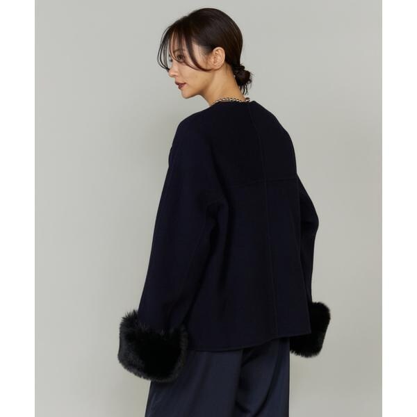 ルスーク（Le Souk）/《45th限定企画》ファー付きクルーネックリバーコート