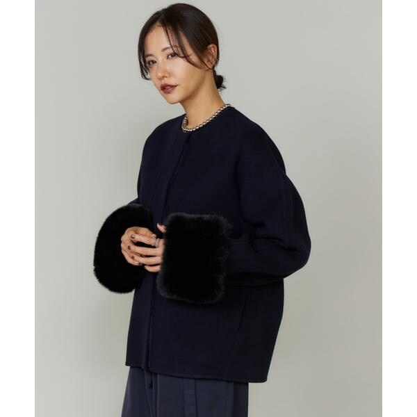 ルスーク（Le Souk）/《45th限定企画》ファー付きクルーネックリバーコート