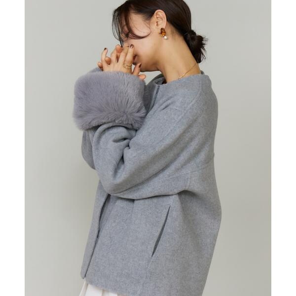 ルスーク（Le Souk）/《45th限定企画》ファー付きクルーネックリバーコート