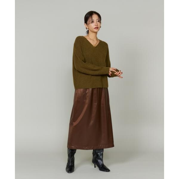 ルスーク（Le Souk）/《大きいサイズ》レザーライクギャザーストレートスカート