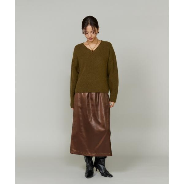 ルスーク（Le Souk）/《大きいサイズ》レザーライクギャザーストレートスカート