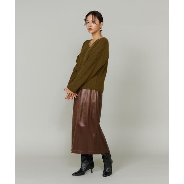 ルスーク（Le Souk）/《大きいサイズ》レザーライクギャザーストレートスカート