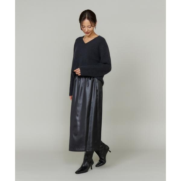 ルスーク（Le Souk）/《大きいサイズ》レザーライクギャザーストレートスカート