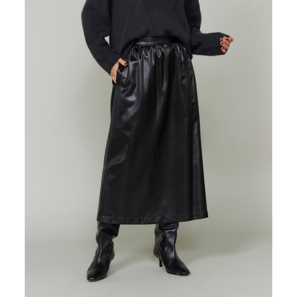 ルスーク（Le Souk）/《大きいサイズ》レザーライクギャザーストレートスカート