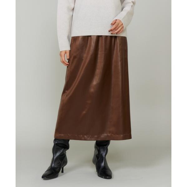 ルスーク（Le Souk）/《大きいサイズ》レザーライクギャザーストレートスカート