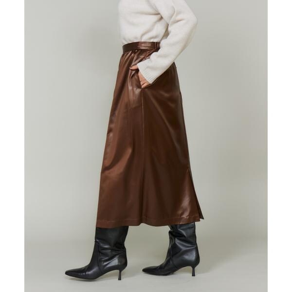 ルスーク（Le Souk）/《大きいサイズ》レザーライクギャザーストレートスカート