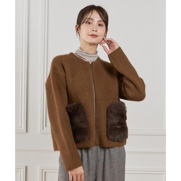 ルスーク（Le Souk）/《45th限定企画》フェイクファーポケット ラクーン ニットブルゾン