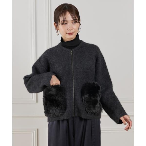 ルスーク（Le Souk）/《45th限定企画》フェイクファーポケット ラクーン ニットブルゾン