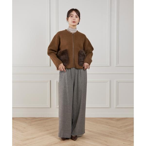 ルスーク（Le Souk）/《45th限定企画》フェイクファーポケット ラクーン ニットブルゾン