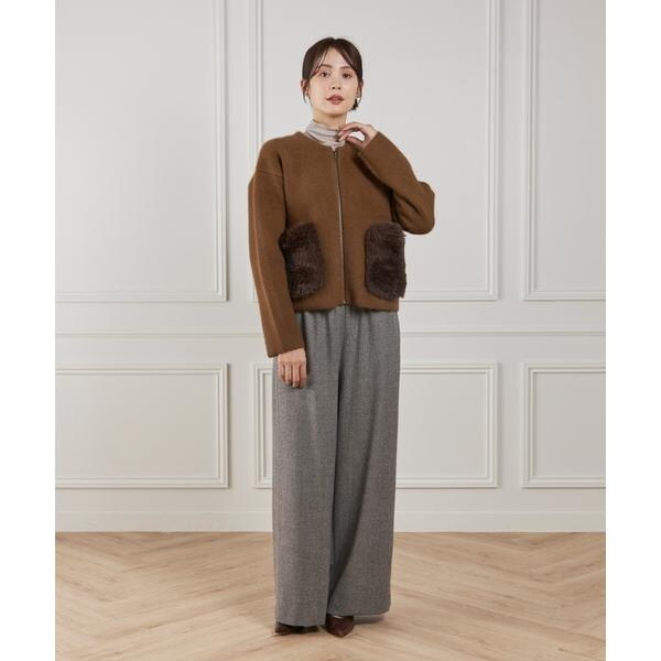 ルスーク（Le Souk）/《45th限定企画》フェイクファーポケット ラクーン ニットブルゾン