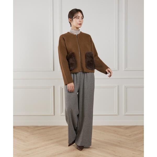 ルスーク（Le Souk）/《45th限定企画》フェイクファーポケット ラクーン ニットブルゾン
