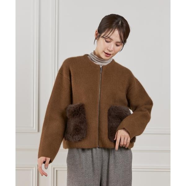 ルスーク（Le Souk）/《45th限定企画》フェイクファーポケット ラクーン ニットブルゾン
