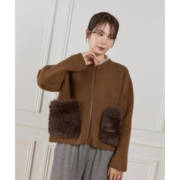 ルスーク（Le Souk）/《45th限定企画》フェイクファーポケット ラクーン ニットブルゾン
