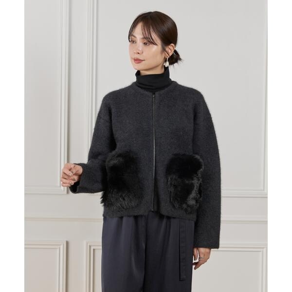 ルスーク（Le Souk）/《45th限定企画》フェイクファーポケット ラクーン ニットブルゾン