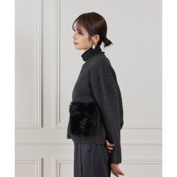 ルスーク（Le Souk）/《45th限定企画》フェイクファーポケット ラクーン ニットブルゾン