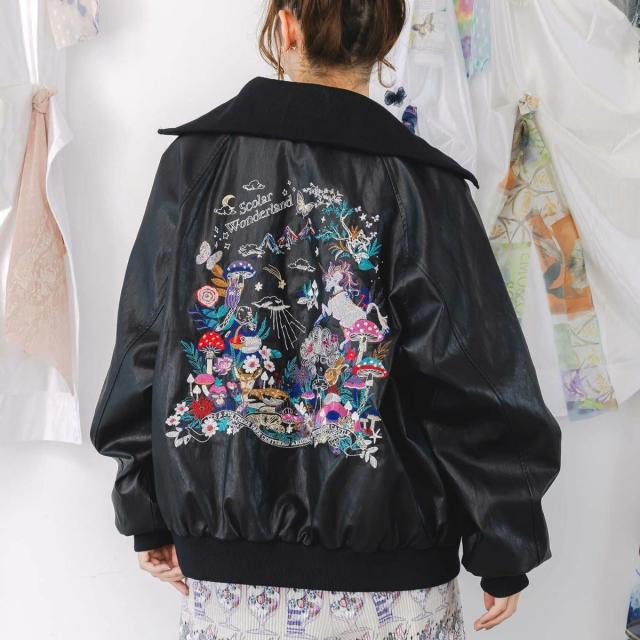 スカラー（ScoLar）/ScoLar スカラー スカラーとキノコ刺繍 合皮ブルゾン