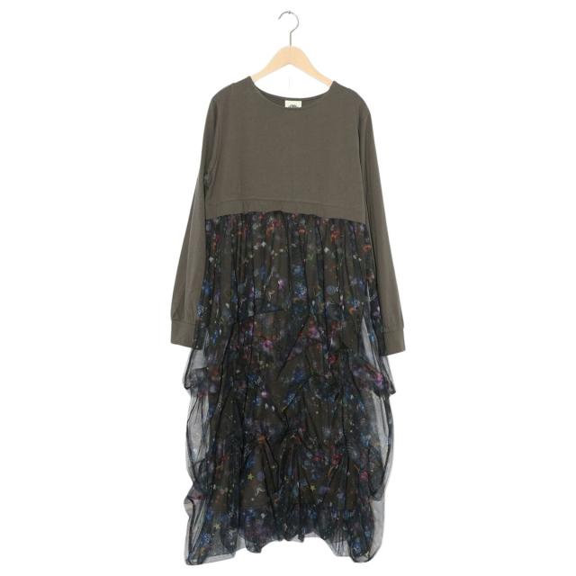 スカラー（ScoLar）/ScoLar スカラー 2柄展開タック入りチュールバルーンワンピース