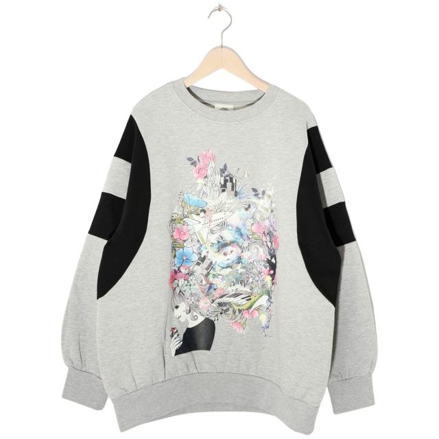 【NEW】スカラー（ScoLar）/ScoLar スカラー 花×宇宙×アート バイカラー裏起毛プルオーバー