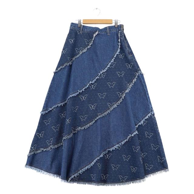 スカラー（ScoLar）/ScoLar スカラー 蝶刺繍or配色 スパイラル切替フリンジデニムスカート