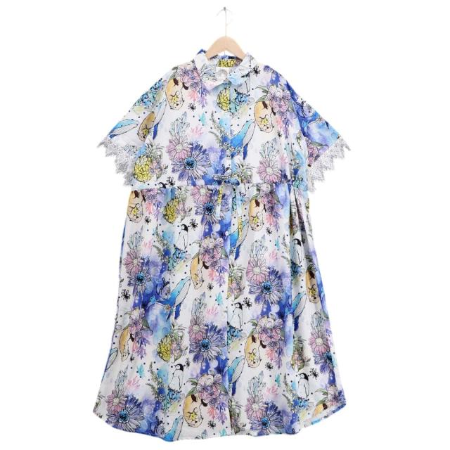 スカラー（ScoLar）/ScoLar スカラー 2柄展開 レース袖シャツワンピース