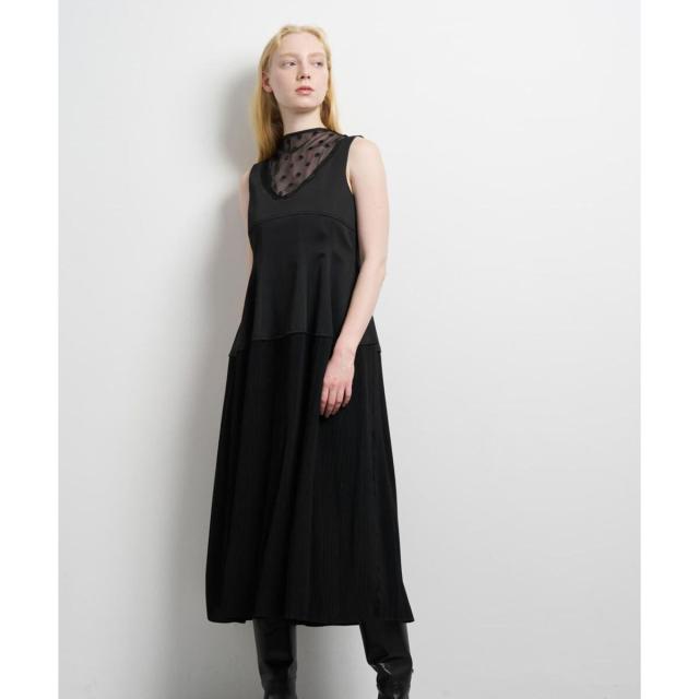 ランバン オン ブルー（LANVIN en Bleu）/プリーツコンビマットサテンワンピース_1