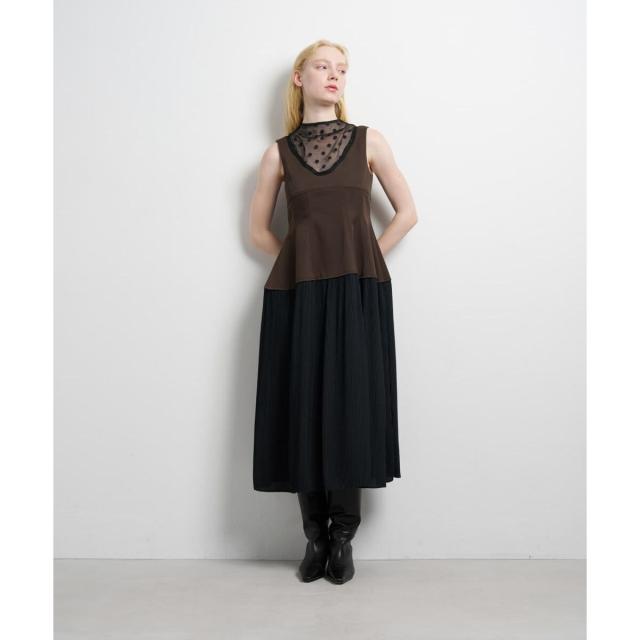 ランバン オン ブルー（LANVIN en Bleu）/プリーツコンビマットサテンワンピース_2