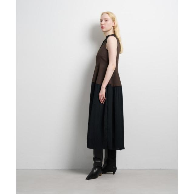 ランバン オン ブルー（LANVIN en Bleu）/プリーツコンビマットサテンワンピース_3